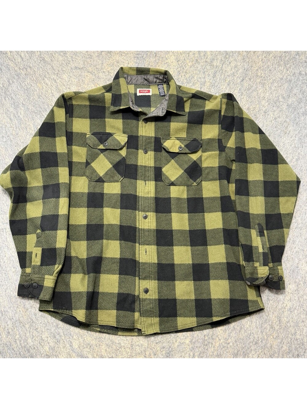 Wrangler Buffalo Plaid Fleece Shirt Jacket Shacket Green Black Men’s XL